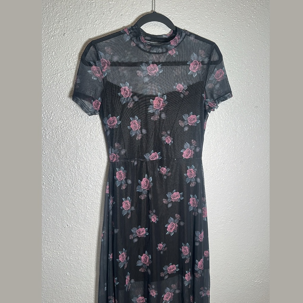 Moving sale— Floral Mesh Dress - Black and Pink